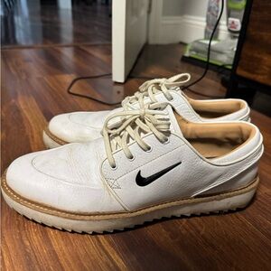 Nike White and Tan Leather Golf Shoes